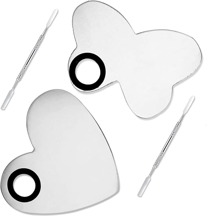 2 Sets 2 in 1 Makeup Mixing Palette, Stainless Steel Cosmetic Makeup Palette Tray with Spatula, Professional Makeup Mixer Pallet Makeup Artist Tools for Blending Cosmetic Eye Shadow Lipstick