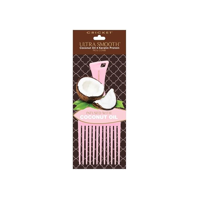 Cricket Ultra Smooth Coconut Hair Pick Comb - Infused with Coconut Oil & Keratin for Frizz-Free Shine, Volume Boost, and Gentle Detangling – Ideal for Curly, Thick, and Textured Hair - Pink