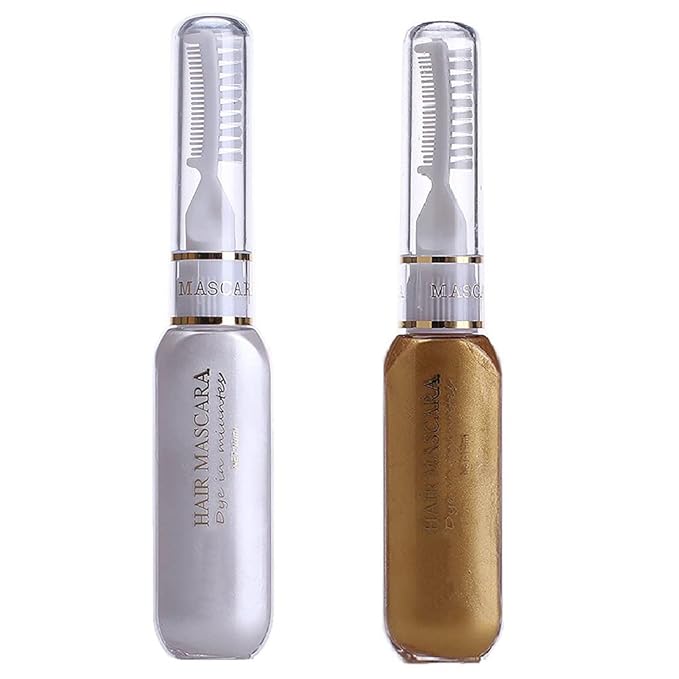 Temporary Hair Mascara Washable Temporary Hair Color Chalk Hair Dye Stick Non-toxic Instant Dye(Gold+White)