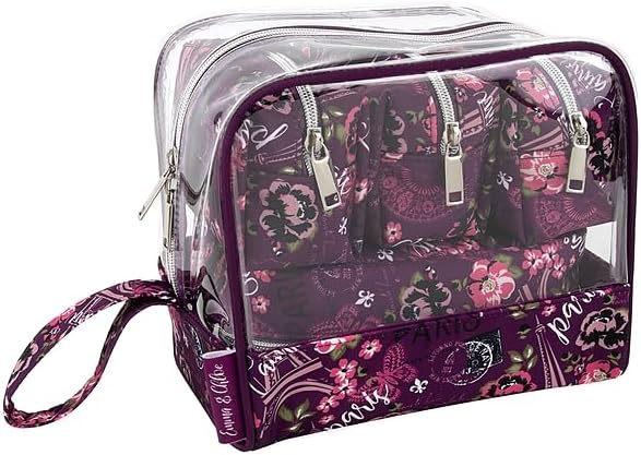 Emma & Chloe Travel Toiletry Bags for Women, 5 Piece Waterproof Cosmetic Case, Bag, Pouch Makeup Organizer Set for Women, Home Counters (Je T'aime Paris)