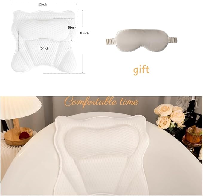 Bath Pillow, Luxury Bath Pillows for Neck Head and Back Support,Bathtub Pillow with Soft 4D Breathable Mesh Fabric and Nonslip Suction Cups,Relaxing Bath Accessories .(White)