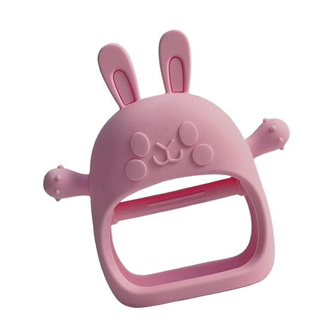 Children Teething Toy, Soft Flexible Texture, 12x12x4.5cm, Gum Massager, Care Accessories, Adorable Bunny Design, Ideal for 6-12 Months Boy Girl