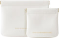 2 Pack Small Makeup Bag for Women, New Organosilicon Super Fiber PU Leather Mini Cosmetic Bag for Travel, Coin Purse Organizer Storage Pouch (Printed with Phrase, Cream)