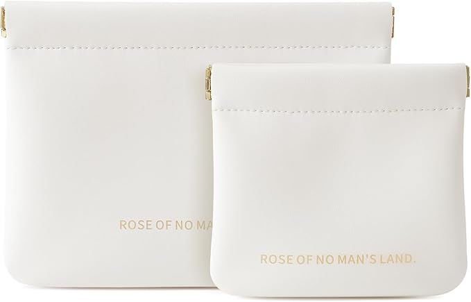2 Pack Small Makeup Bag for Women, New Organosilicon Super Fiber PU Leather Mini Cosmetic Bag for Travel, Coin Purse Organizer Storage Pouch (Printed with Phrase, Cream)