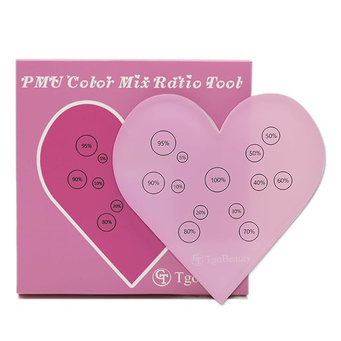 TgoBeauty Acrylic Mix Heart Palette Permanent Makeup Ink Color Ratio Tool Heart Pink Cosmetic Makeup Palette for Eyebrow Lip Nail Art Makeup (Pink)