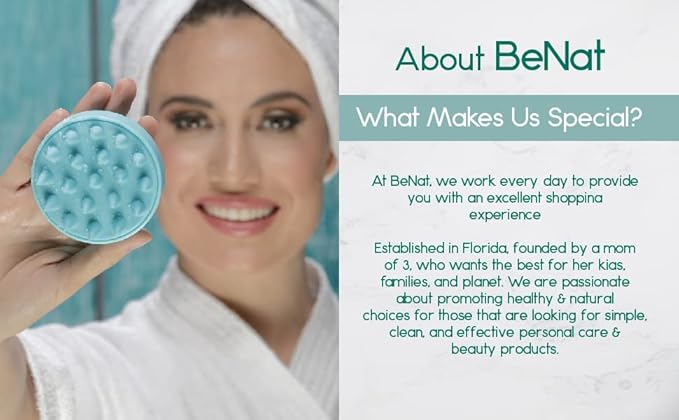 BeNat Hair Scalp Massager, Soft Silicone Bristles Scalp Brush for Woman, Men, Kids and Pets -All Hair Types Shampoo Brush