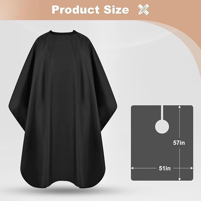 Hair Cutting Cape with Adjustable Snap Closure, Professional Barber Cape, Haircut Salon Supplies for Men and Women - 57" x 51"(Black)