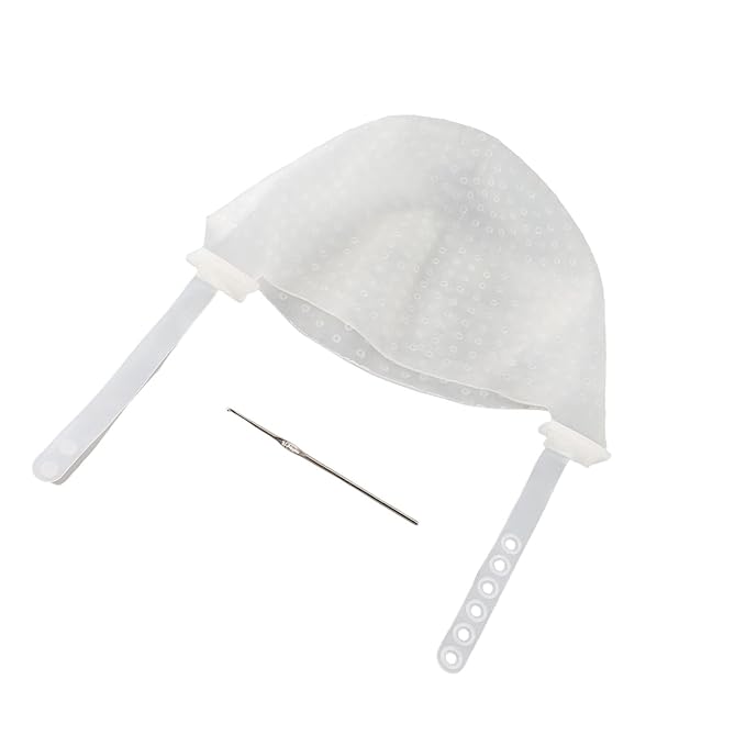 Silicone Hair Highlighting Cap Reusable, DIY Hair Coloring Dyeing Hat with Adjustable Strap, Highlight Cap Tool for Home & Salon Use (White)
