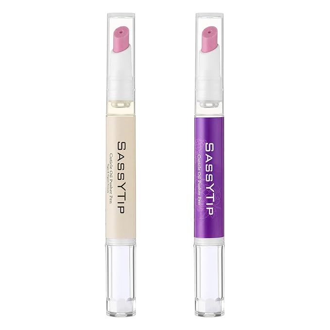 Ceramic Cuticle Pusher & Oil Pen, 2ml Rose/Lavender/Fragrance Free Scented Nail Care Pen, Gentle Cuticle Remover for Dry & Damaged Nails, Moisturize Strengthen Brighten (Grape3.0&Beige3.0)