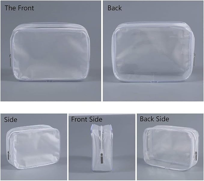 6 Pack Clear Toiletry Carry Pouch with Zipper Portable Plastic Waterproof Cosmetic Bag TSA Approved for Vacation Travel Bathroom and Organizing (White, Small and Large)