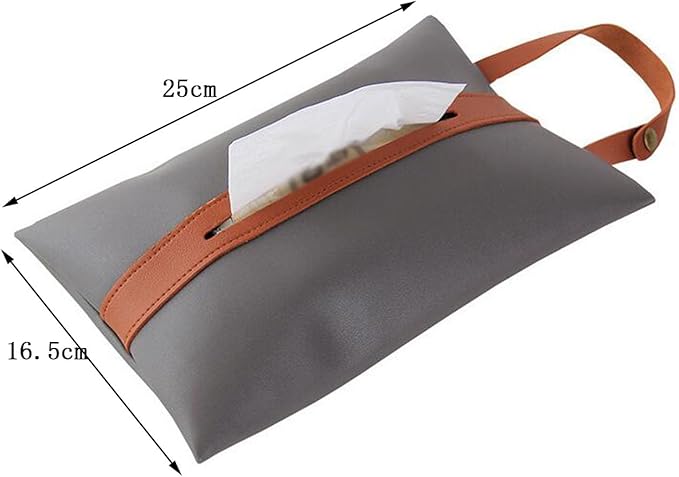 Tissues Box PU Leather Facial Paper Storage Case Rectangular Organizer Holder Decor with Hanging Strip for Kitchen Restaurant Countertops Bedroom Dressers Night Stands Desks (Gray)