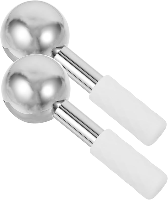 2pcs Ice Globes for Facials Stainless Steel Cooling Rollers for Facial Massage Ergonomic Handle Reduce Puffiness Enhance Circulation for and Gifting