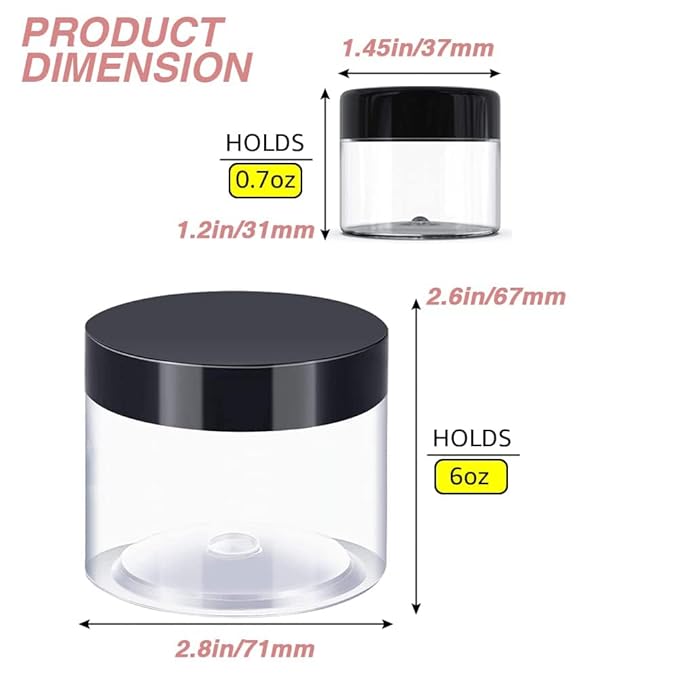 6 oz Small Plastic Containers with Lids + 20g/20ml Small Plastic Jars with Lids Cosmetic Sample Jar (24 Pack) - for Lip Scrub, Body Butters, Cream, Slime, Craft Storage