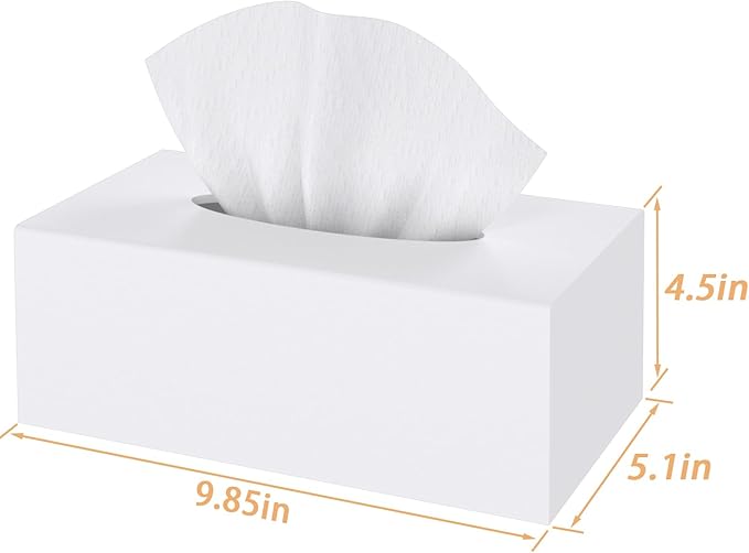 SILUT Tissue Box Cover Rectangle, Tissue Box Holder Decorative, Acrylic Tissue Box Cover, Tissue Holder for Bathroom, Home, Restaurant, Kitchen - Matte White