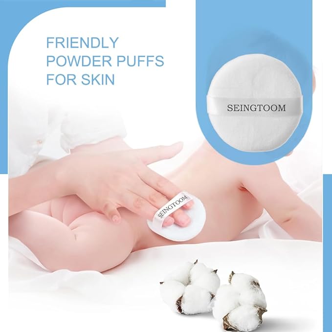 3Pcs Setting Powder Puff, 2.36 Inch Face Puff, Loose Soft Velour Body Powder Puff and Cases, White