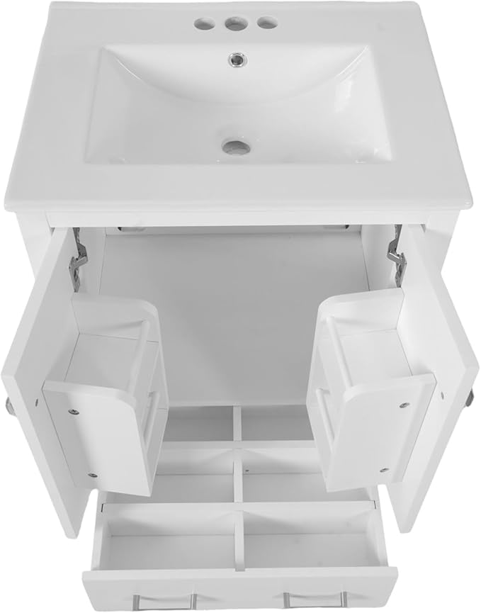 Bellemave 24" Bathroom Vanity with Sink Combo Set, Solid Wood Frame Bathroom Storage Cabinet with a Drawer, 2 Soft Closing Cabinet Doors with Organizer, White