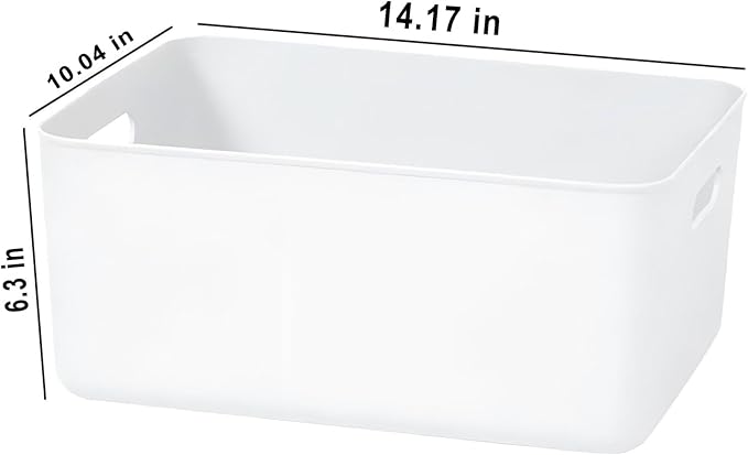 Ytteve White 2-Pack Large Plastic Storage Bins with Handles, 14.2" x 10" x 6.3" Stackable Organizer Containers for Closet, Shelves, Drawers, Office & Classroom