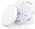 Cotton Swab Holder Round Qtip Holder with Lid, Bathroom White Marble Resin Cotton Ball Canister Jar Cosmetics Makeup Countertop Organizer Containers Canister Apothecary Jar Marblized