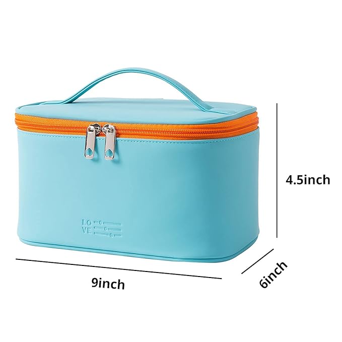 Meiyuuo Makeup Bag Large Cosmetic Bags for Women Girls Cute Travel Zipper Pouch Toiletry Organizer for Beauty Essentials Waterproof (Cyan Blue)