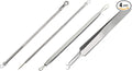 Beaute Galleria 4 Pieces Blackhead Remover Pimple Extractor Popper Bend Curved Tweezers for Acne Comedone Blemish Whitehead Zit Removal Tool Kit with Instructions
