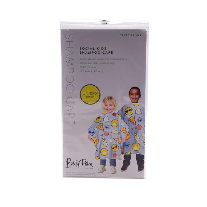 Betty Dain Kids Shampoo Cape, Social Kids Print, Youthful Unisex Design, Perfect Size for Children, Waterproof, Stain Resistant Vinyl, Touch-and-close Fastener, 36 inches wide x 36 inches long