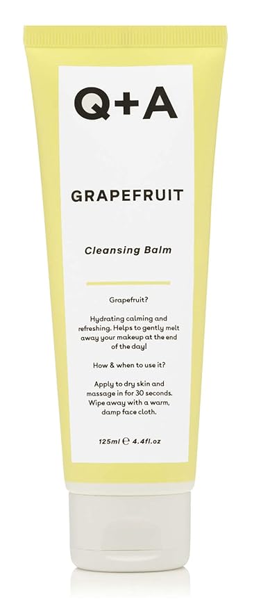 Q+A Grapefruit Cleansing Balm (125ml), Natural Makeup Remover with Cocoa Butter and Squalane, Hydrating Face Cleanser, Skincare for All Skin Types, Cleanse and Moisturize Skin