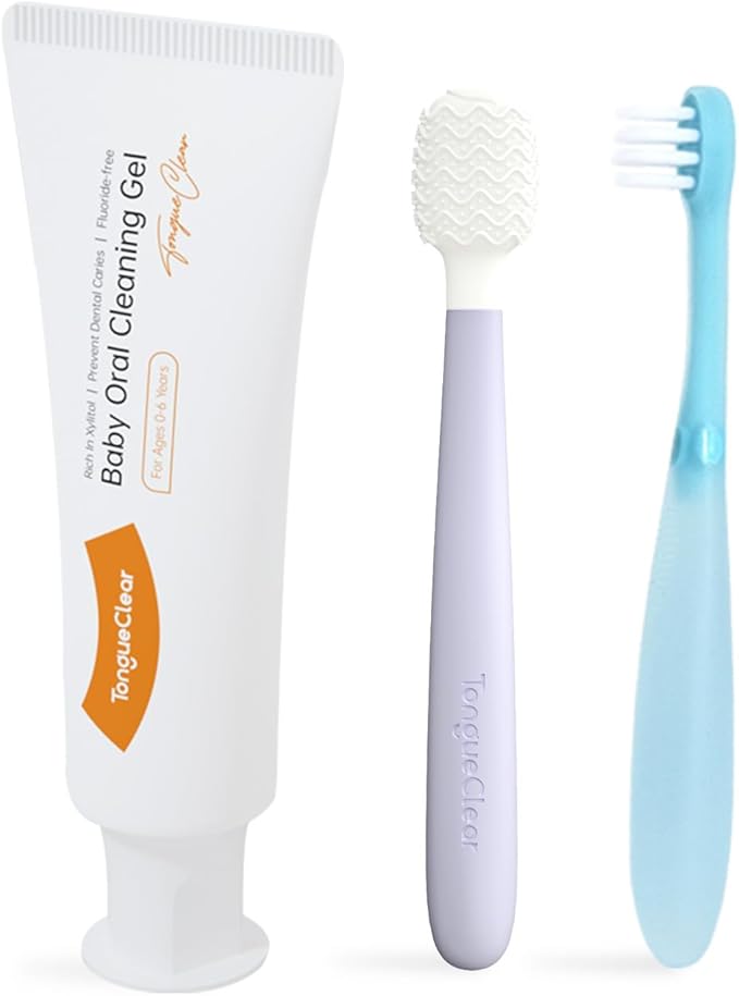 Kids Tongue Scraper and Training Toothbrush Kit, Tongue Cleaner Combo for Infant & Newborn 0-3 Years
