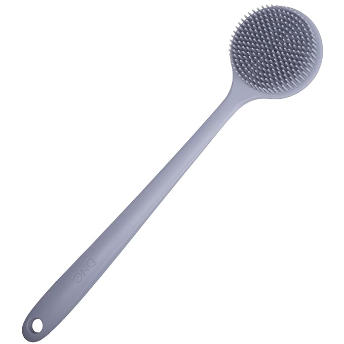 DNC Silicone Back Scrubber for Shower Bath Body Brush with Long Handle (Gray)