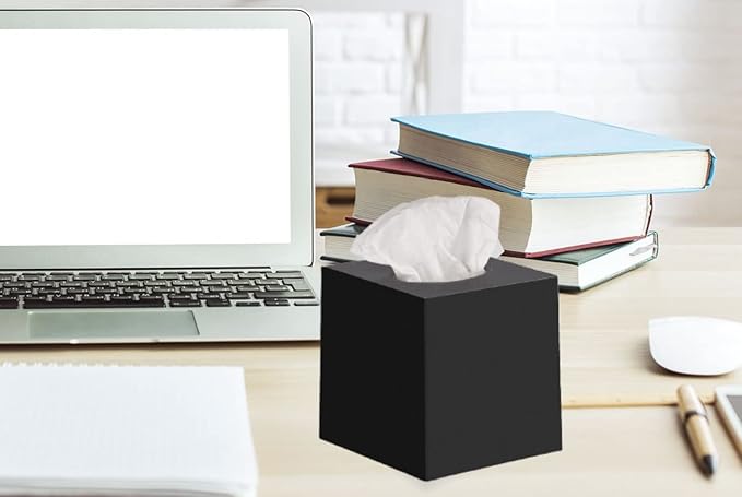2 Pack Black Tissue Box Cover – Square Tissue Box Holder for Bathroom Accessories Countertop, Decorative Tissue Cover and Square Cube Holder for Modern Home, Office or Dresser Décor