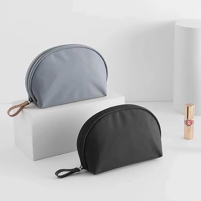 Hekyip Half Moon Cosmetic Beauty Bag for Purse Travel Handy Makeup Pouch for Women Girls (Grey-blue)