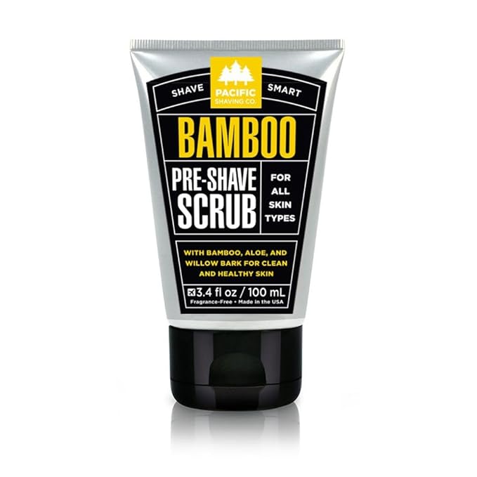 Pacific Shaving Company Bamboo Pre-Shave Scrub - Exfoliating Face Scrub & Cleanser - Daily Face Wash for Men with Aloe Vera & Willow Bark Extract - Soothes, Moisturizes & Controls Blemishes (3 Oz)