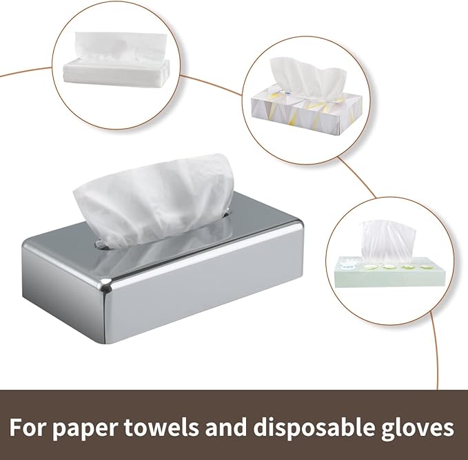 Tissue Box Cover, Rectangular Mirror Wall Mounted Facial Paper Holder Dispenser, Prefert for Storage on Bathroom Vanity, Kitchen, Night Stand, Countertops Office and Car.
