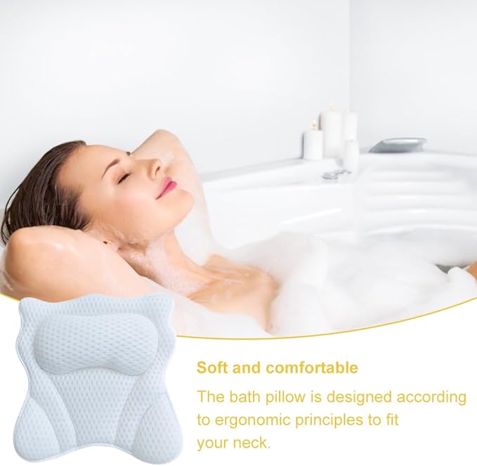 Bath Pillow,Ergonomic Bathtub Pillows for Tub Neck and Back Support,with 6 Powerful Suction Cups,Provide Shoulder and Back Support,Bath Accessory,Fits All Bathtub,Hot Tub,Home Spa