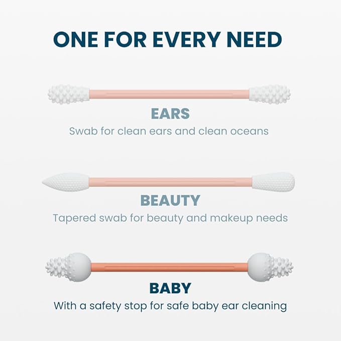 LastSwab® Reusable Cotton Safety Swabs for Baby Ear Cleaning - The Sustainable and Sanitary Alternative to Single-Use Q Tips - Easy to Clean and Zero Waste - Convenient Travel Case Holder