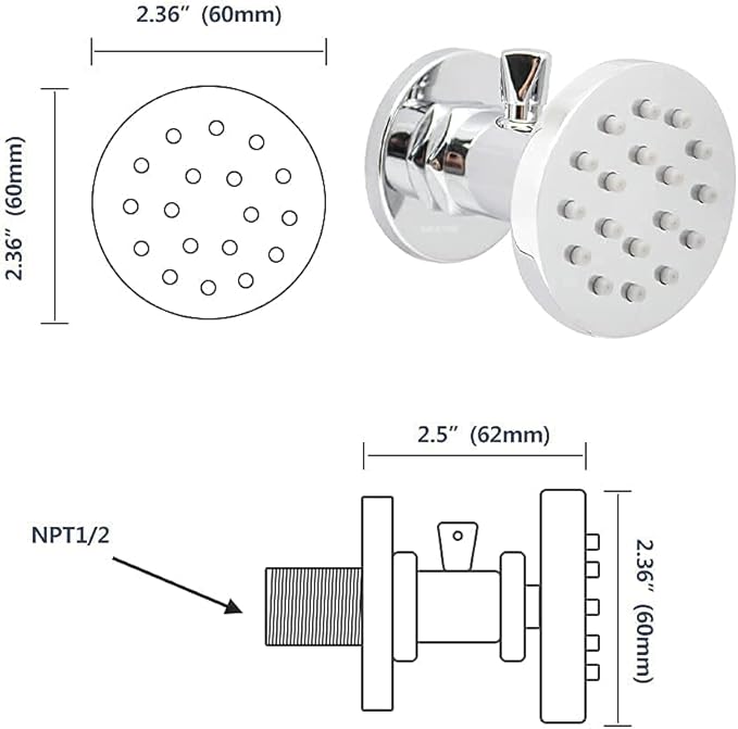 Brass Shower Body Jets with Adjustable Flow, Massage Spa Polished Chrome Round Body Spray Shower Side Wall Sprayer Head Jets, 4 pcs, Water Saving