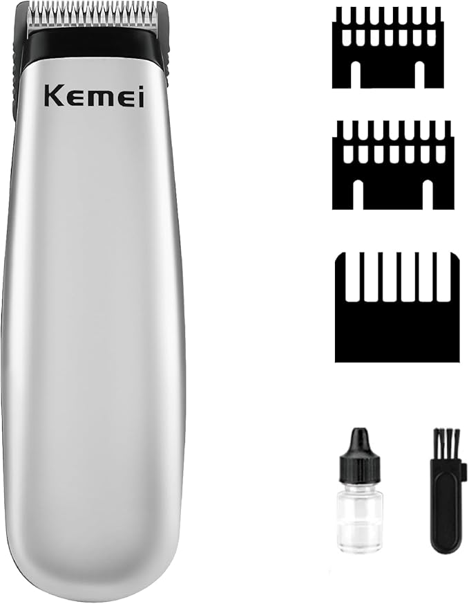 KEMEI Mini Hair Trimmer Compact, Portable Cordless Clipper for Men and Women, Precision Haircut and Shaving Tool Silver, Battery Powered and Travel Friendly