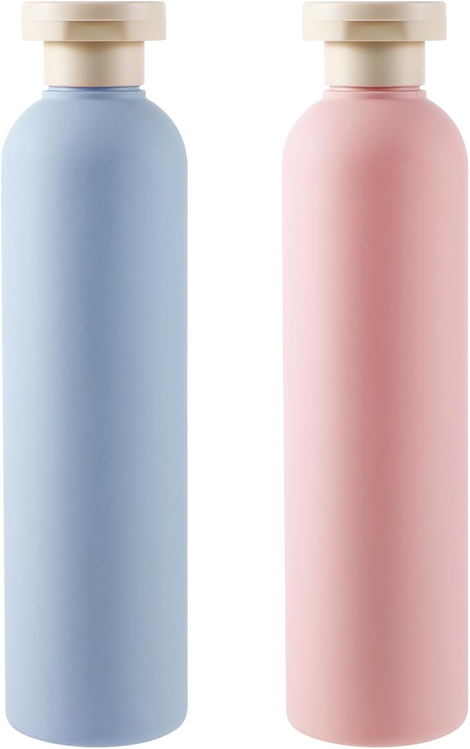 2-Pack Squeeze Bottles, 260ml Plastic Refillable Travel Containers with Flip Cap - Leak Proof for Shampoo, Creams, Lotion, Conditioner (Blue + Pink)