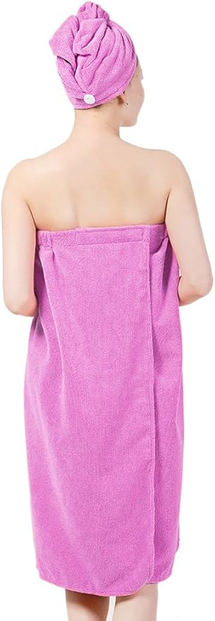 FakeFace Women Absorbent Microfiber Bath Towel Body Wrap Set Gym Spa Robe Dry Hair Cap Beach Pool Shower Dress Towel Cover up