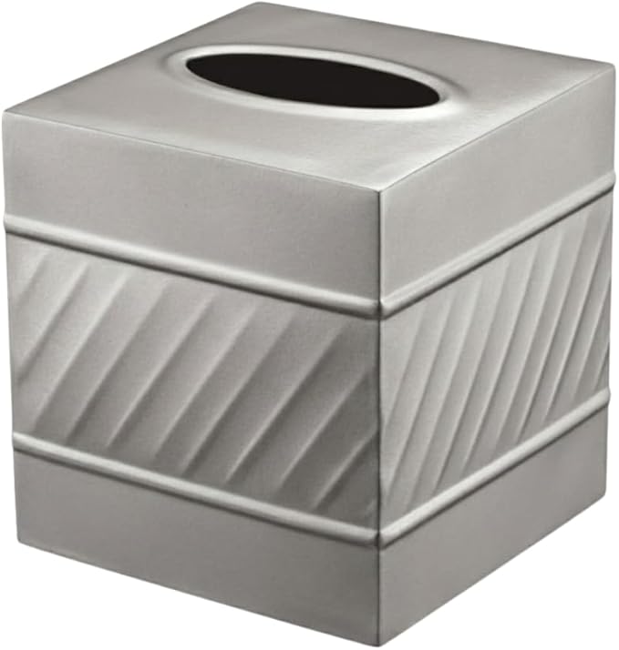 Monarch Abode Tissue Box Cover Square – Handcrafted Wave Embossed Pewter Metal Tissue Holder Box for Bathroom Accessory, Aesthetic Decorative Facial Napkin Cube for Modern Home Decor