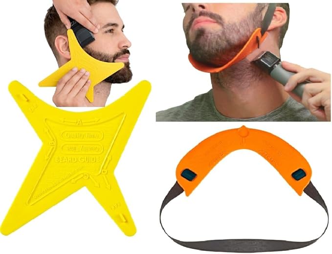 Quality Time Beard Shaping Template Kit, 2 Premium Multi-Style Beard & Neckline Guides: Hands-Free, Two Tools for Defined Beard Lines, DIY, Use with Trimmer or Razor, Made in USA