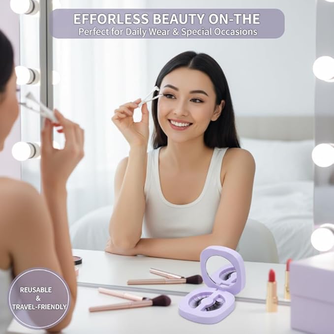 Luxury 3D Mink False Eyelashes Set with Purple Storage Case, Natural Long Fluffy Lashes，Magnetic False Eyelashes, Professional Makeup Kit