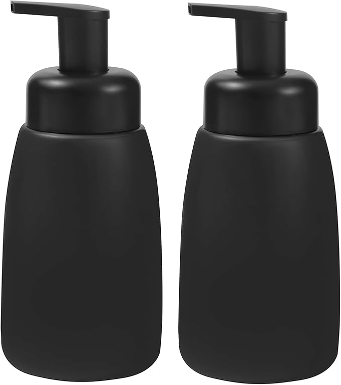 Foaming Hand Soap Dispenser Ceramic Jar Foam Dish Soap Dispenser for Bathroom and Kitchen Sink, Liquid Pump Bottle for Shampoo, Body Wash, Hand Soap, Black, 2 Pack