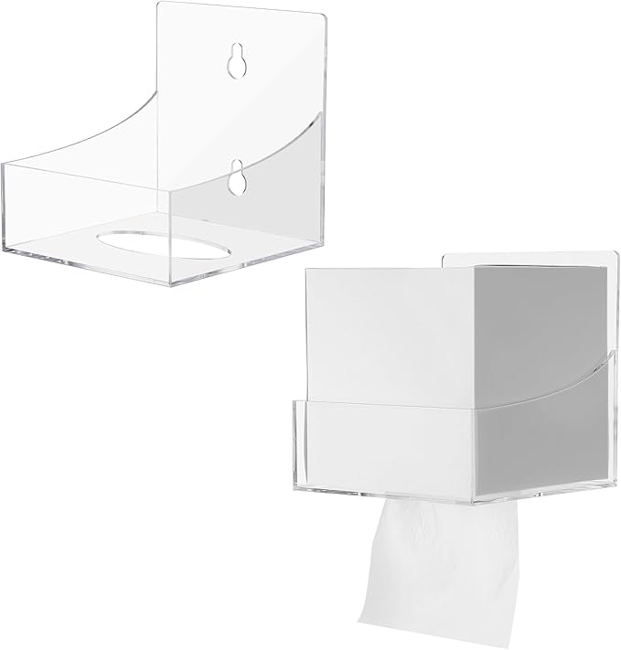 Geelin 1 Pcs Tissue Box Holder Wall Mount Acrylic Dispenses Tissue Box Shelf Gloves Wipes Paper Napkins Organizer Upward or Downward for Kitchen Bathroom Office Rv (Clear)