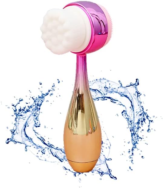 Manual Facial Cleansing Brush 2 in 1Double-Sided Facial Cleaning Brush with Soft Bristles (Electroplated Pink-Gold)