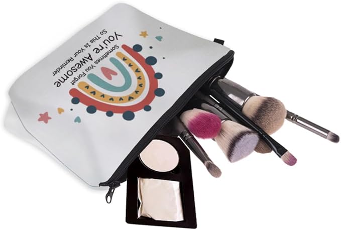 Deanfun Small Makeup Case - Cute and Waterproof Cosmetic Bag for Women(Rainbow, Sometimes You Forget That You'Re Awesome, So This Is Your Reminder D5-56372)