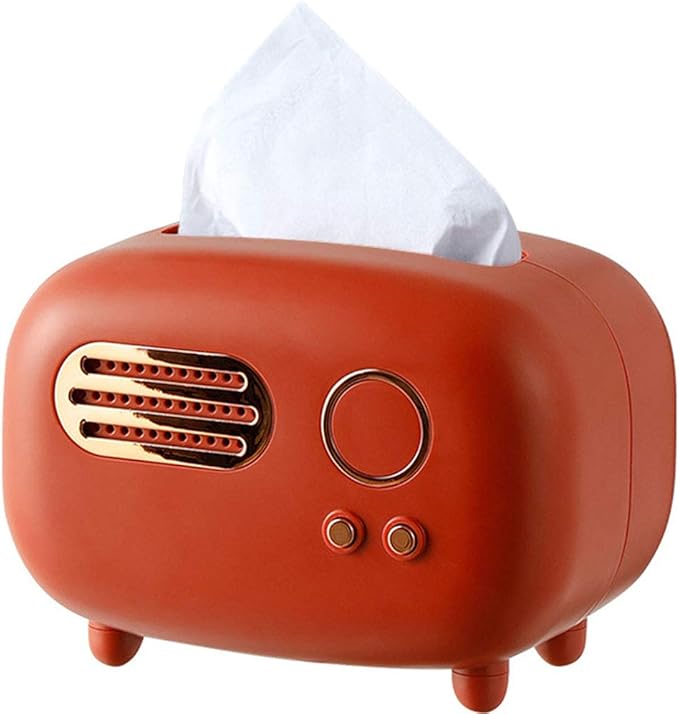 WAYUTO Vintage Radio Facial Tissue Box Cover Napkin Holder Decorative Napkin Storage Organizer Paper Towel Dispenser Container for Bathroom Car Office Desk Home Decor Bedroom Restaurant Red