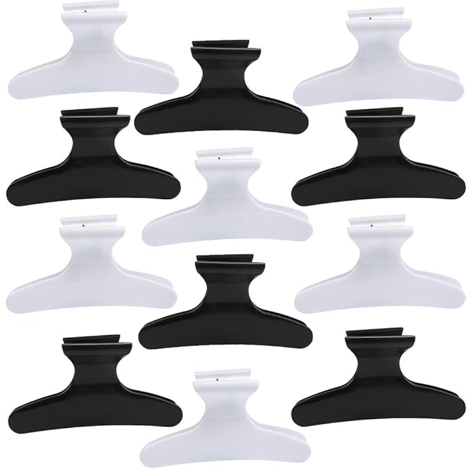 Hair Clips for Styling Sectioning 12 Pack Black White Butterfly Clamps Hair Claw Clips Pro Salon Hair Clips for Styling, Sectioning, Cutting and Coloring