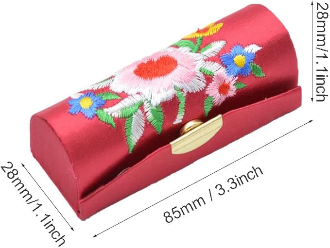 MIAO JIN 6PCS Lipstick Case with Mirror Lipstick Holder Storage Box Mini Portable Embroidery Jewelry Cosmetic Case (Random Color)