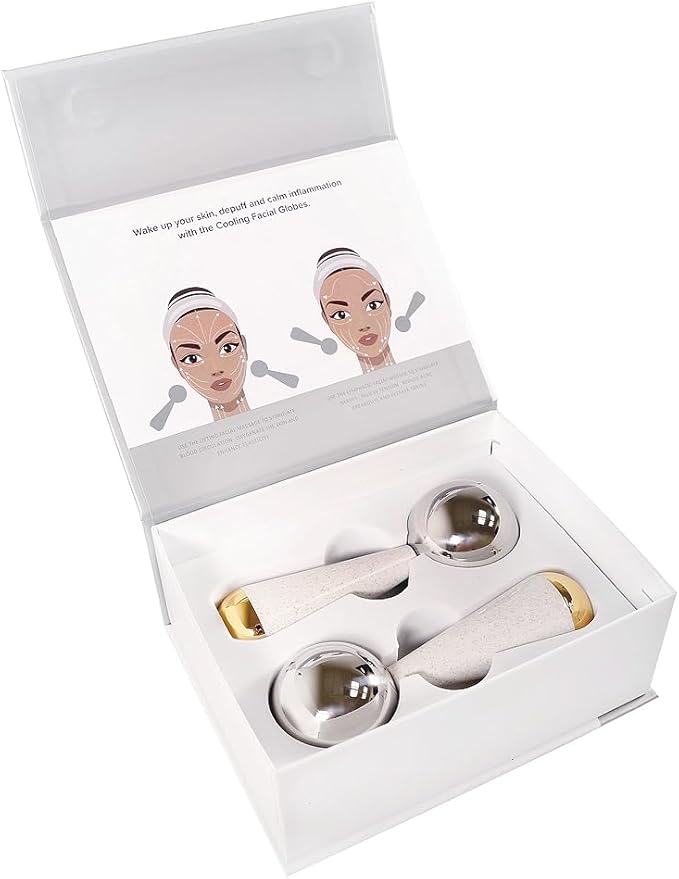 SKINACT 360° Rotating Stainless Steel Ice Globes for Face & Eyes, for Beauty Routines, Facials Cold Roller Cooling Globes for Puffiness, Wrinkles, Dark Circles, Headaches