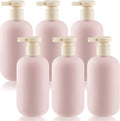 6 Pcs 10 oz Soft Plastic Bottles with Press Pump,Empty Refillable Travel Shampoo Dispenser Container for Hand Soap,Shampoo,Lotion,Body Wash,Conditioner,Silicone Funnel Included (Pink)